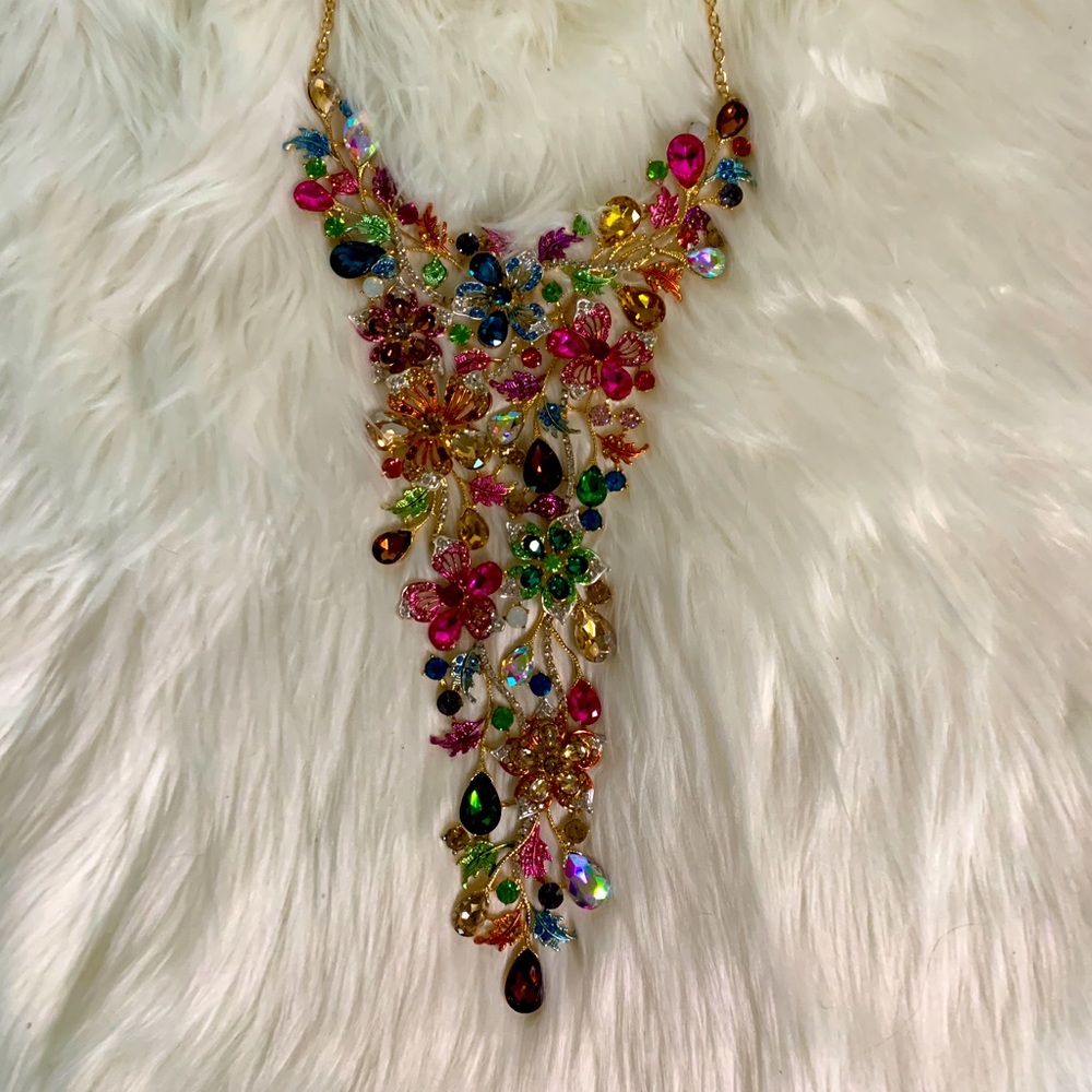 Christian Siriano multicolor waterfall bib necklace